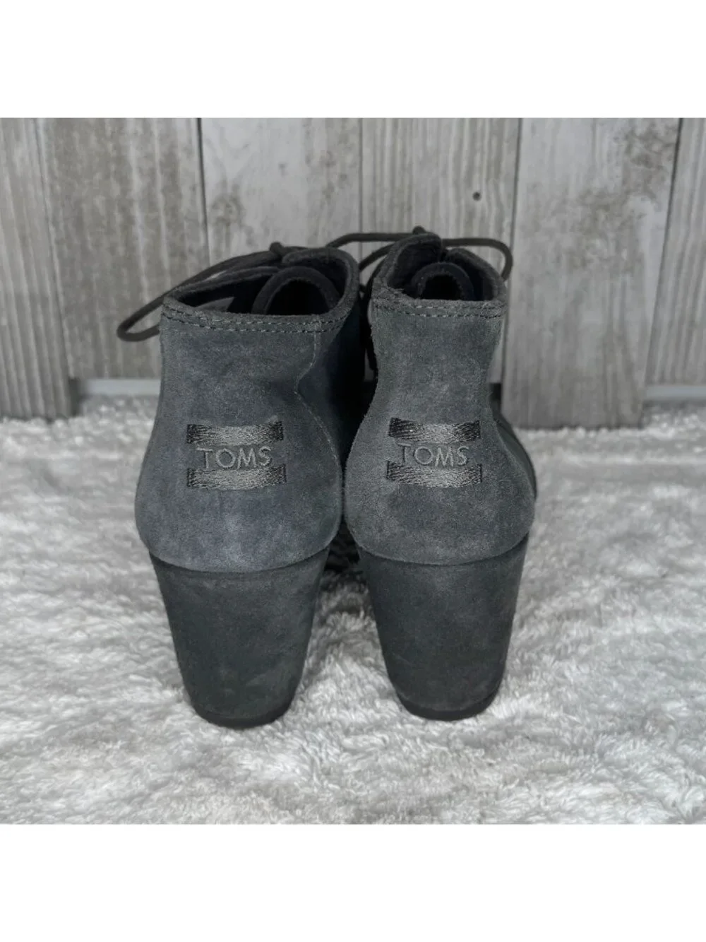 TOMS Gray Suede Wedge Booties Size 10